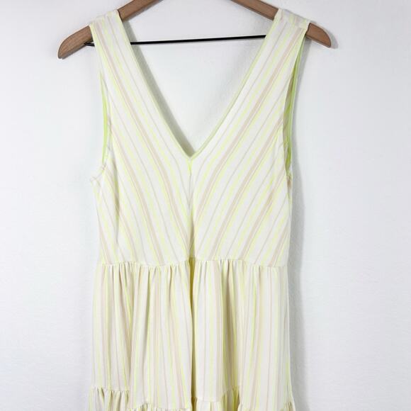 ANTHROPOLOGIE STRIPED TIERED MAXI NEUTRALS NEON GREEN WOME DRESS SIZE SMALL - Picture 9 of 11